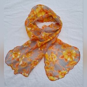Vintage 1960's Orange & Yellow Floral Oblong Twilly Nylon Scarf